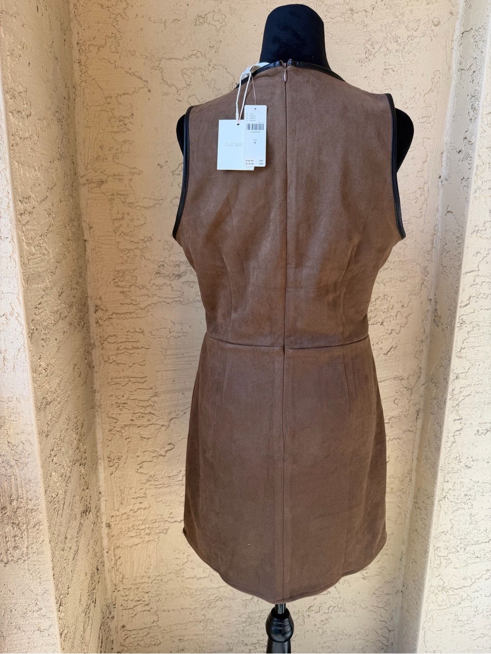 Antropologie Flat White Faux-Suede Sleeveless Bow-Trim Event Mini Dress M NWT - Picture 5 of 14